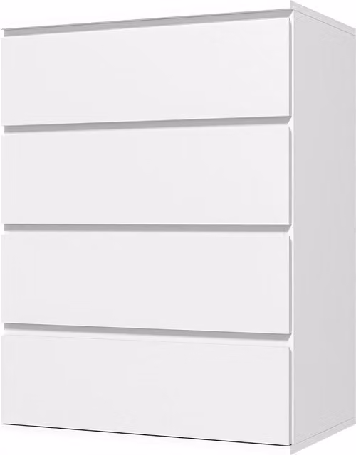 Cassettiera HOMCOM in legno con 4 cassetti, guide in metallo e maniglie scanalate per camera da letto, Bianco, L 60 cm x P 40 cm x H 80 cm