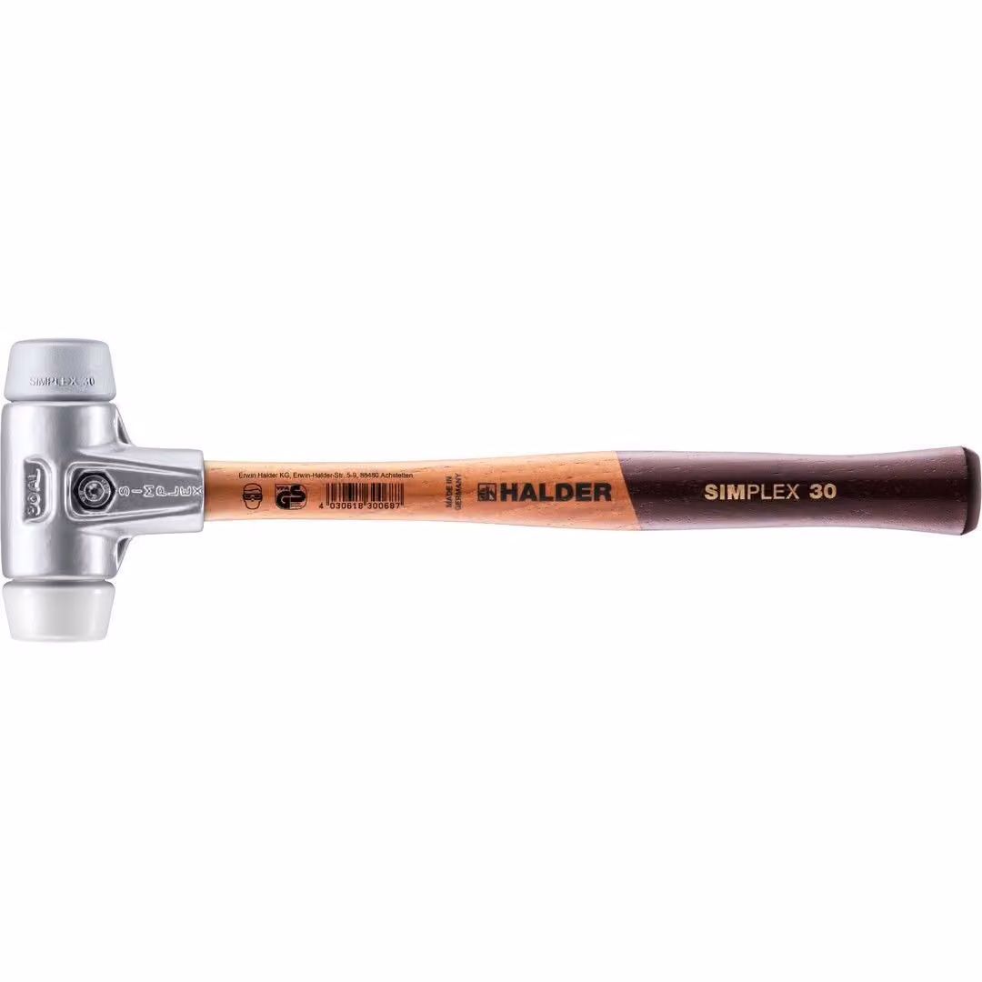 Mazza SIMPLEX soft-face con alloggiamento in alluminio e manico in legno, Ø 30, TPE-Mid / Superplastic