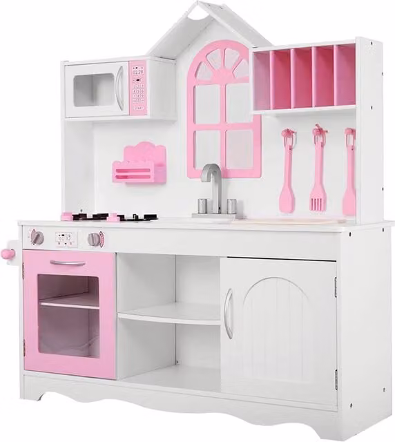 Cucina giocattolo in legno per bambini rosa e bianco L: 109 cm, P: 32 cm, H: 106,5 cm
