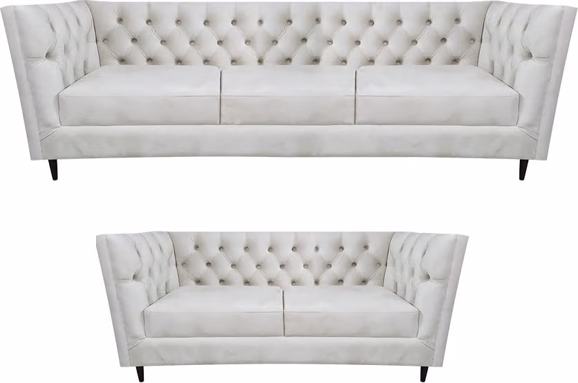 Weiß 2x Sofas Komplett Sofagarnitur Wohnzimmer Leder Polstermöbel Chesterfield