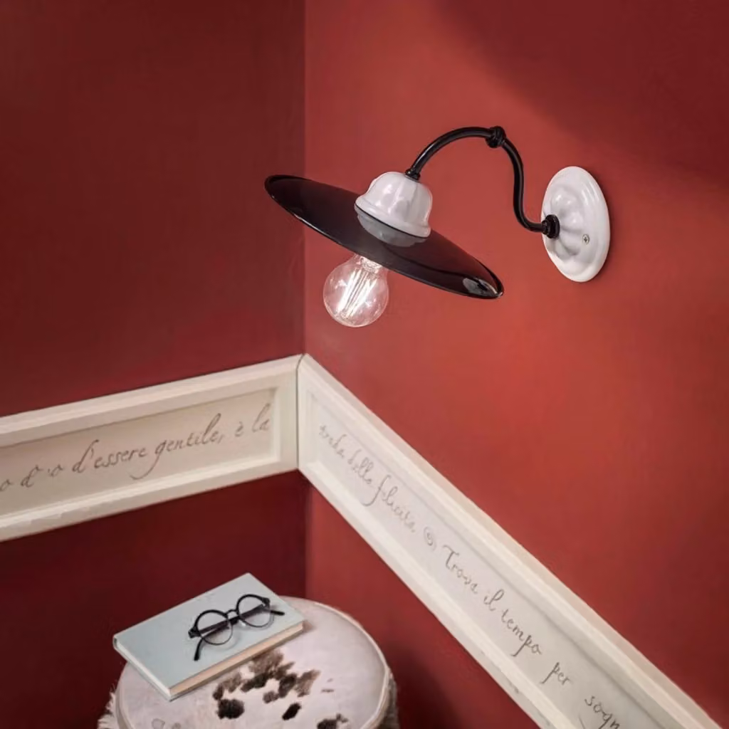 Applique Classica Ferroluce in Metallo e Ceramica, Colore Nero e Bianco, con 1 Luce E27 per Parete – 2