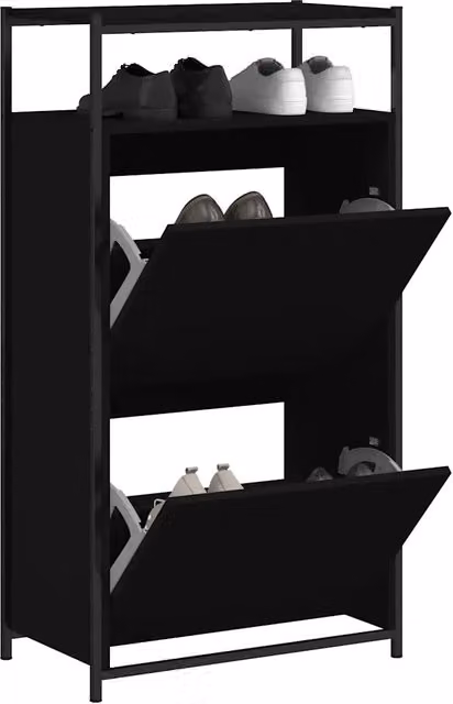 Scarpiera-Scaffale per scarpe Nera 60x34x112 cm in Legno Multistrato