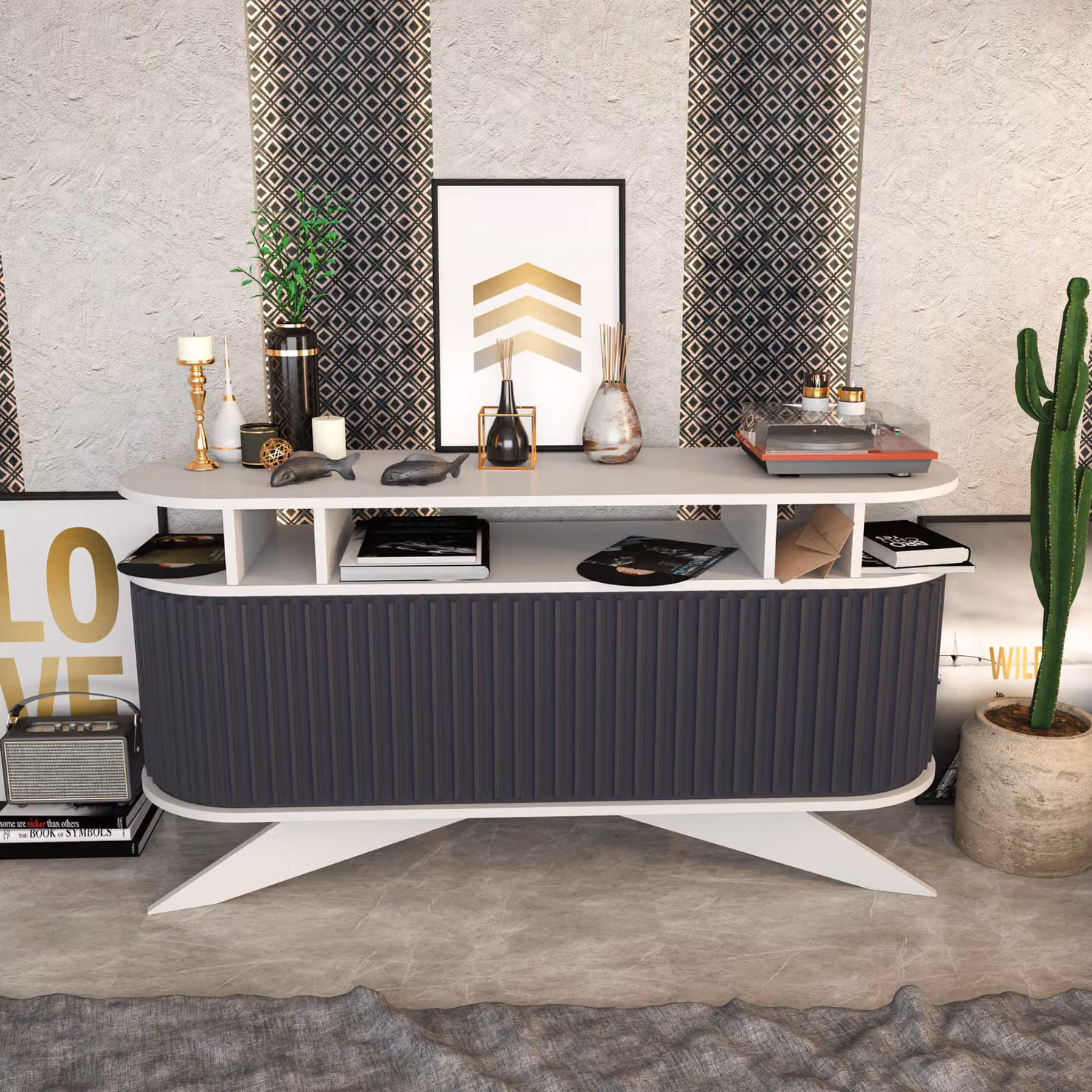 Skye Decor, Stor - Bianco, Antracite, Comò, Credenza, Bianco, 150 x 75 x 43 cm