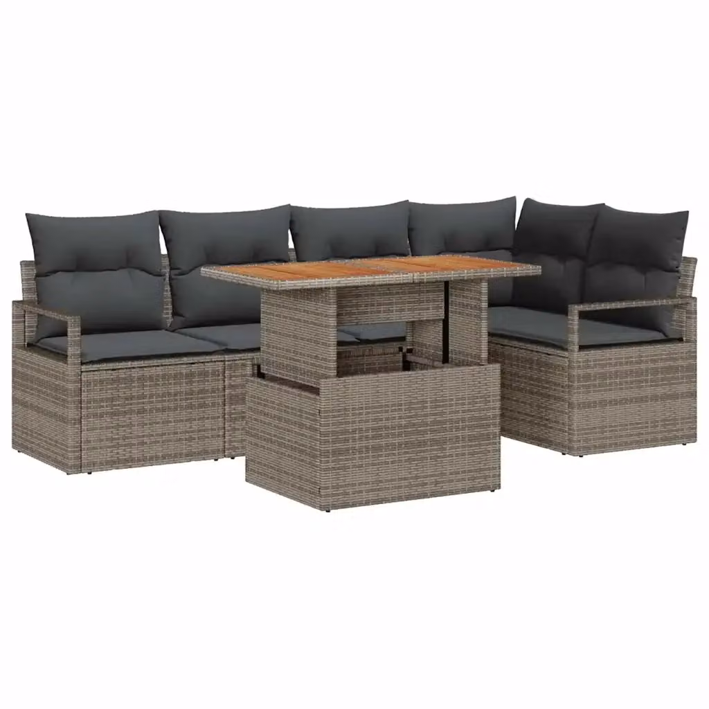 Set Divano da Giardino 6 Posti vidaXL in Rattan Grigio con Tavolino e Cuscini – 2