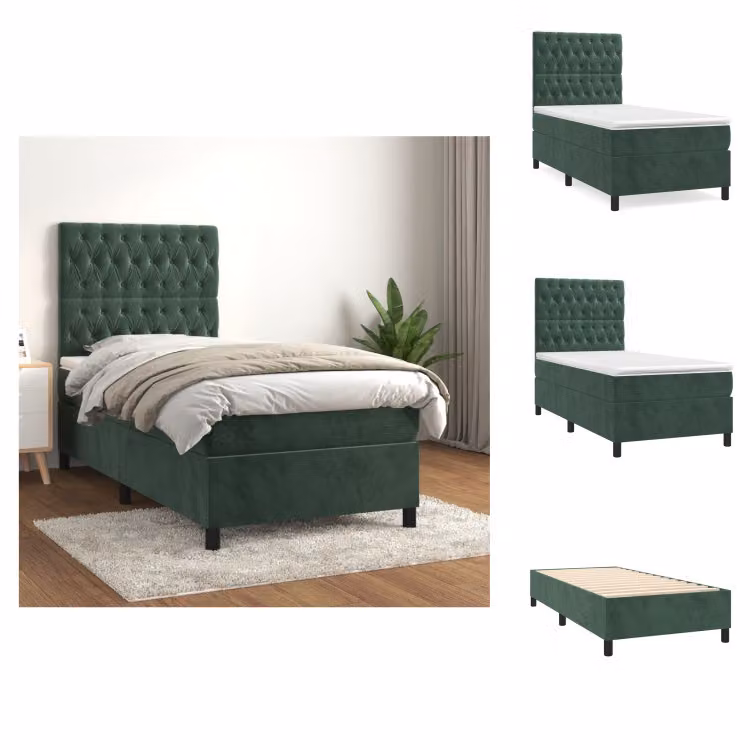 vidaXL Letto a molle con materasso verde scuro 100x200 cm in velluto - Letti e strutture letto