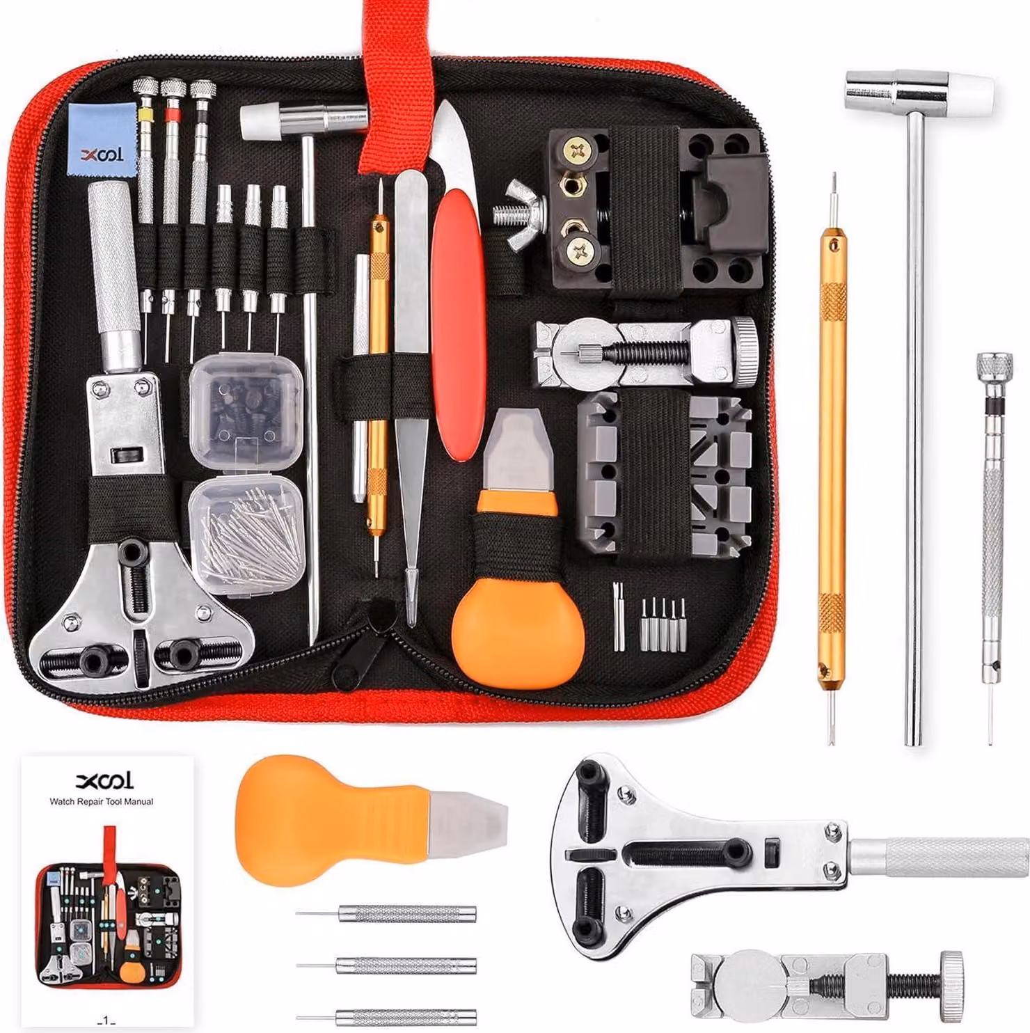 Set professionale per la riparazione di orologi 151 pezzi - apri cassa, punzone per braccialetti, utensile per barrette a molla