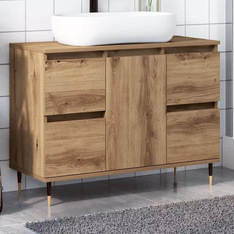 vidaXL Mobiletto da Bagno in Stile Industrial Marrone con Ante e Cassetti L: 80 cm, P: 33 cm, H: 60 cm