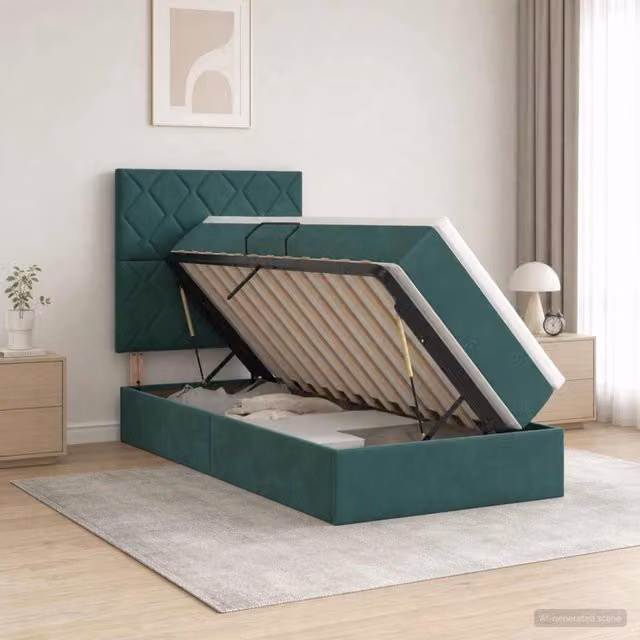 Letto con contenitore e materasso Verde Scuro 90 x 200 cm 3459726