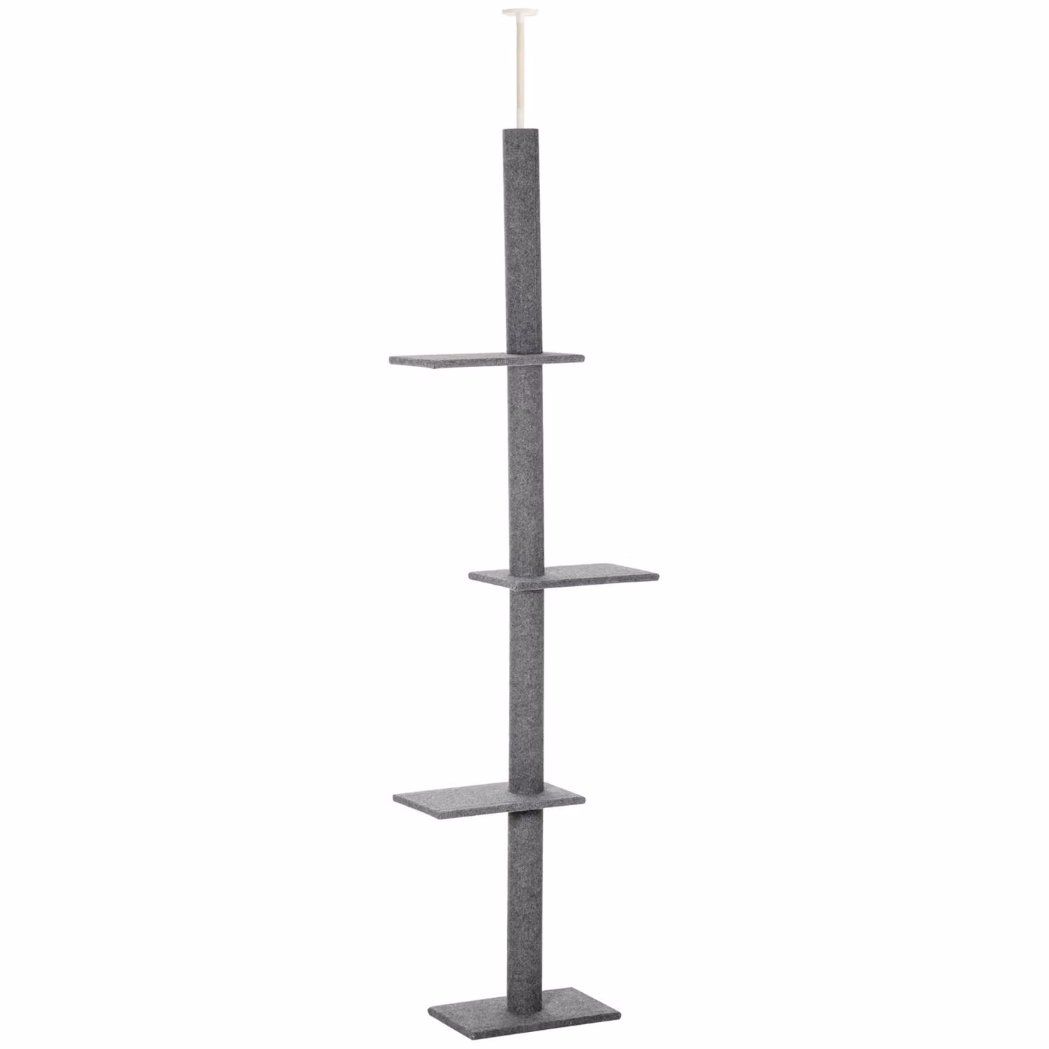 Torre per arrampicata Moonbite, modello Schmaler, altezza regolabile da 228 a 260 cm, con 4 piattaforme rivestite in peluche e un tiragraffi, adatta a gatti fino a 4 kg, da posizionare a tutta altezza, realizzata in compensato, colore grigio