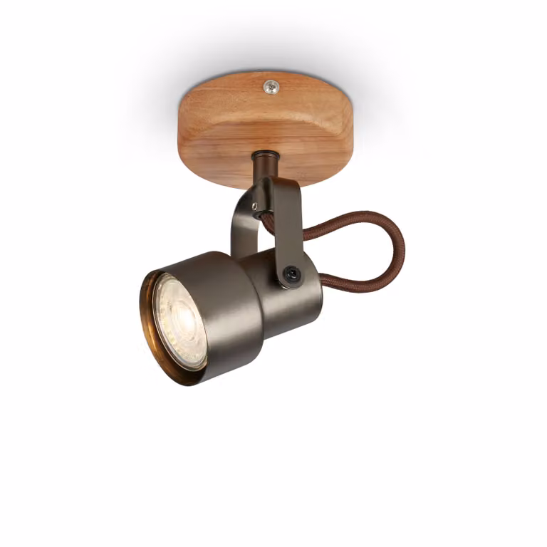 BRILONER - Lampada da parete a LED retrò con legno, 1 lampada da parete vintage, temperatura di colore bianco caldo, spot LED regolabile, spot da parete rustico, legno grigio.