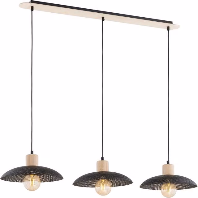 Sospensione Nordica Ramachandra 3 Luci In Legno E Acciaio Nero