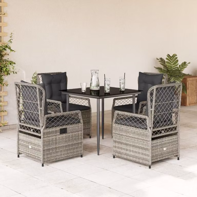 vidaXL Set da Pranzo da Giardino 5 pz in Polyrattan e Vetro Grigio e Nero