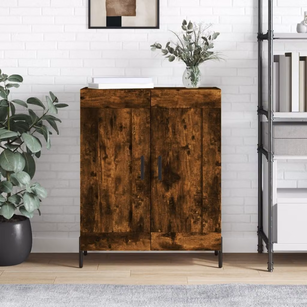 Credenza vidaXL in Rovere Fumo e Legno Multistrato, L: 69,5 cm, P: 34 cm, H: 90 cm