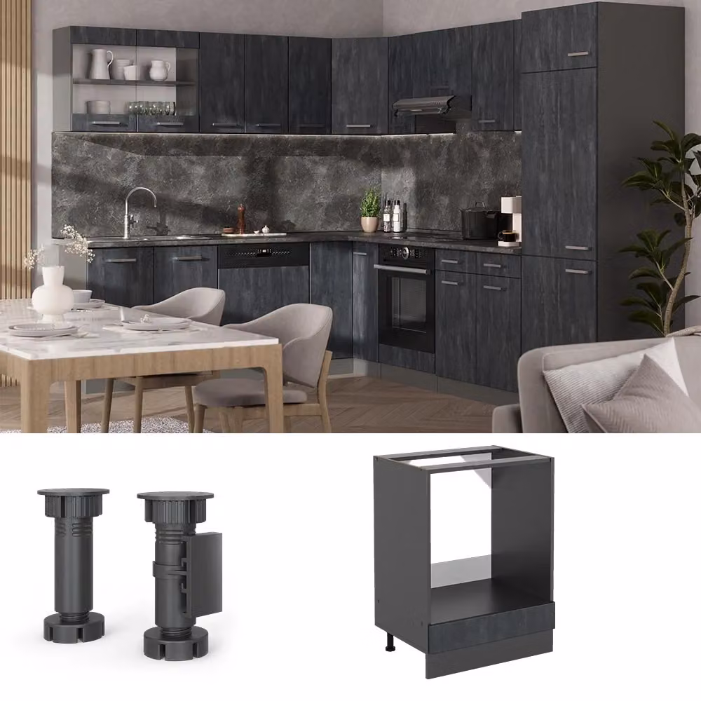 Mobile per forno da incasso Vicco R-Line Calce nera e Antracite L: 60 cm, H: 81,6 cm – 2