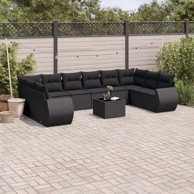 Set Divani da Giardino 11 pz con Cuscini in Polyrattan Nero 3254212
