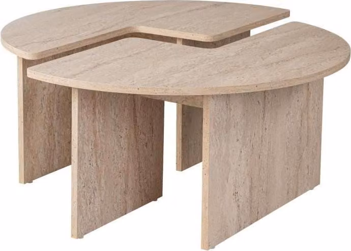 Tavolino, MOIRA, rotondo, effetto marmo travertino, 90 x 90 x 41 cm