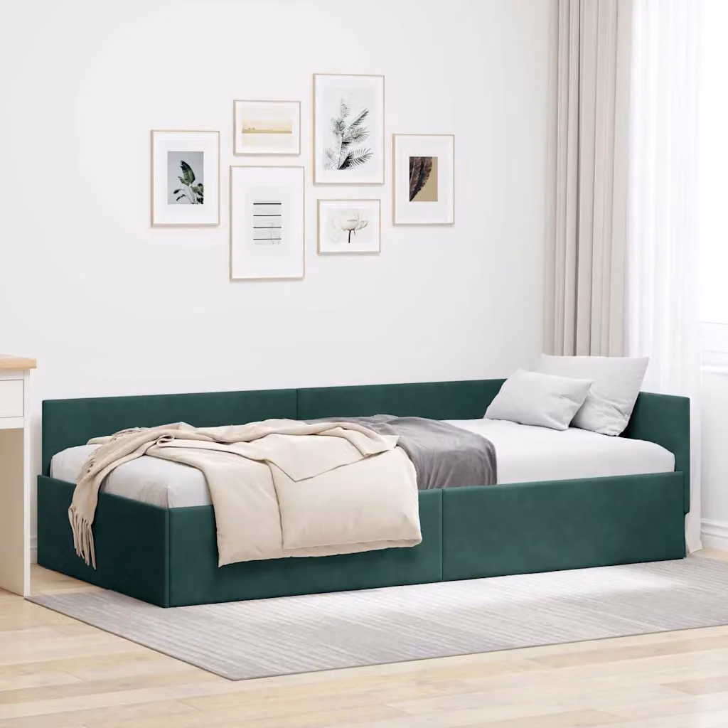 Cornice del letto ad angolo vidaXL in velluto verde con chaise longue asimmetrica L: 200 cm, P: 80 cm, H: 140 cm – 1