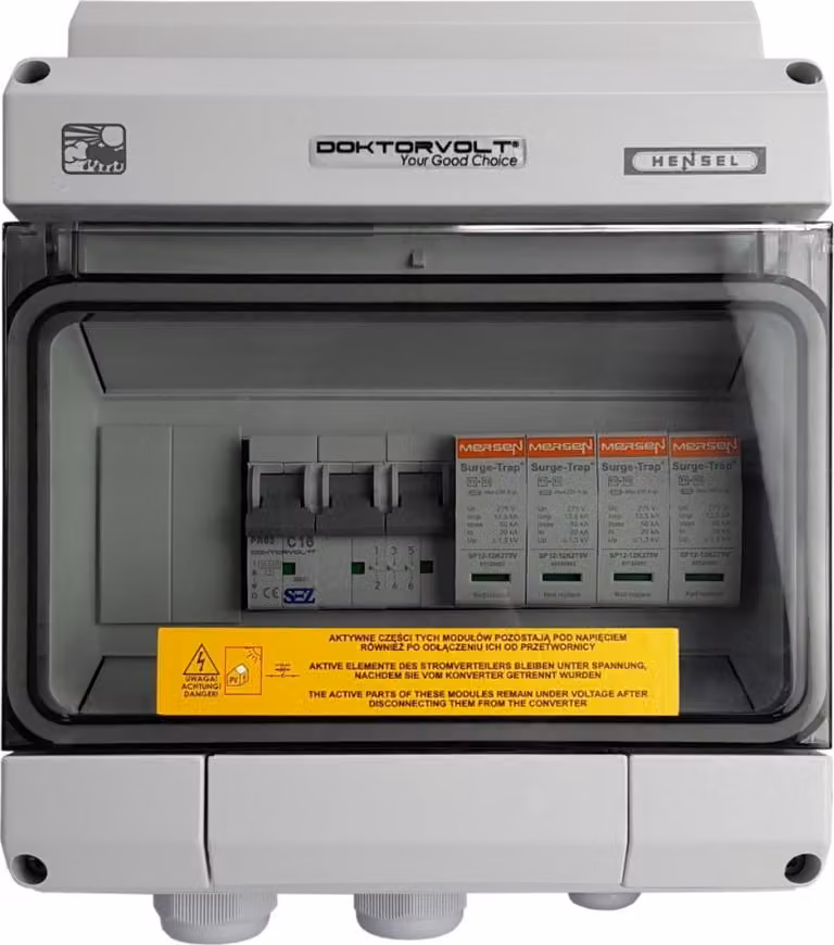 Scatola di giunzione solare PV AC 1x Mersen tipo 1/2 1xSEZ C16 3P IP65 Doktorvolt 4586