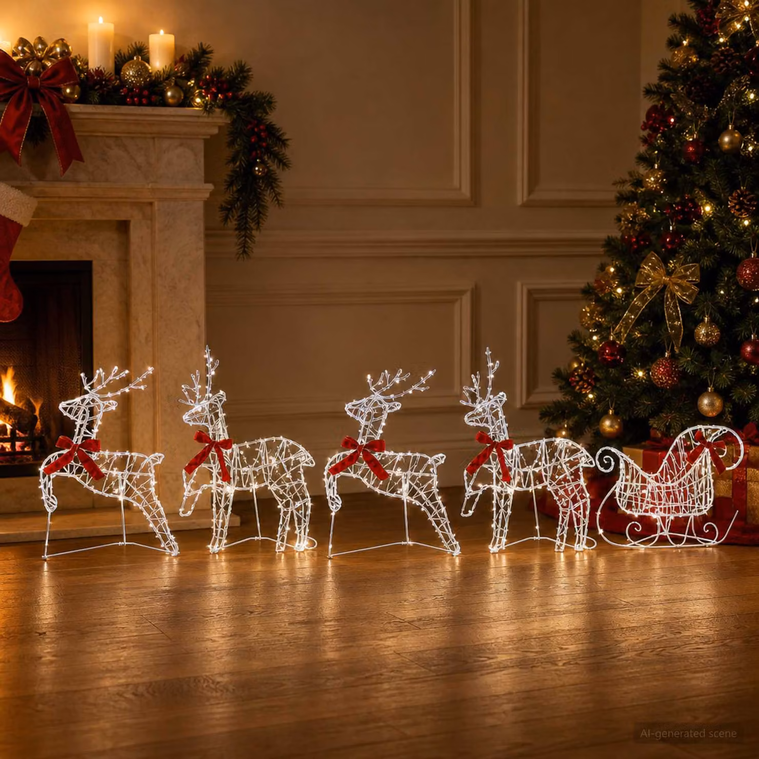 vidaXL Renna di Natale con slitta 5 pz 230 LED Bianco freddo