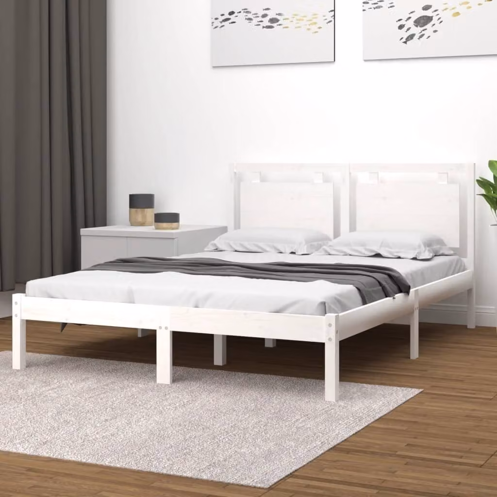The Living Store Letto in legno massiccio bianco 200x200 cm