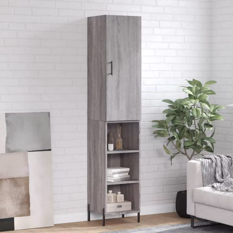 Credenza moderna vidaXL in legno e metallo, Grigio, L/P/H: 34,5 x 34 x 180 cm
