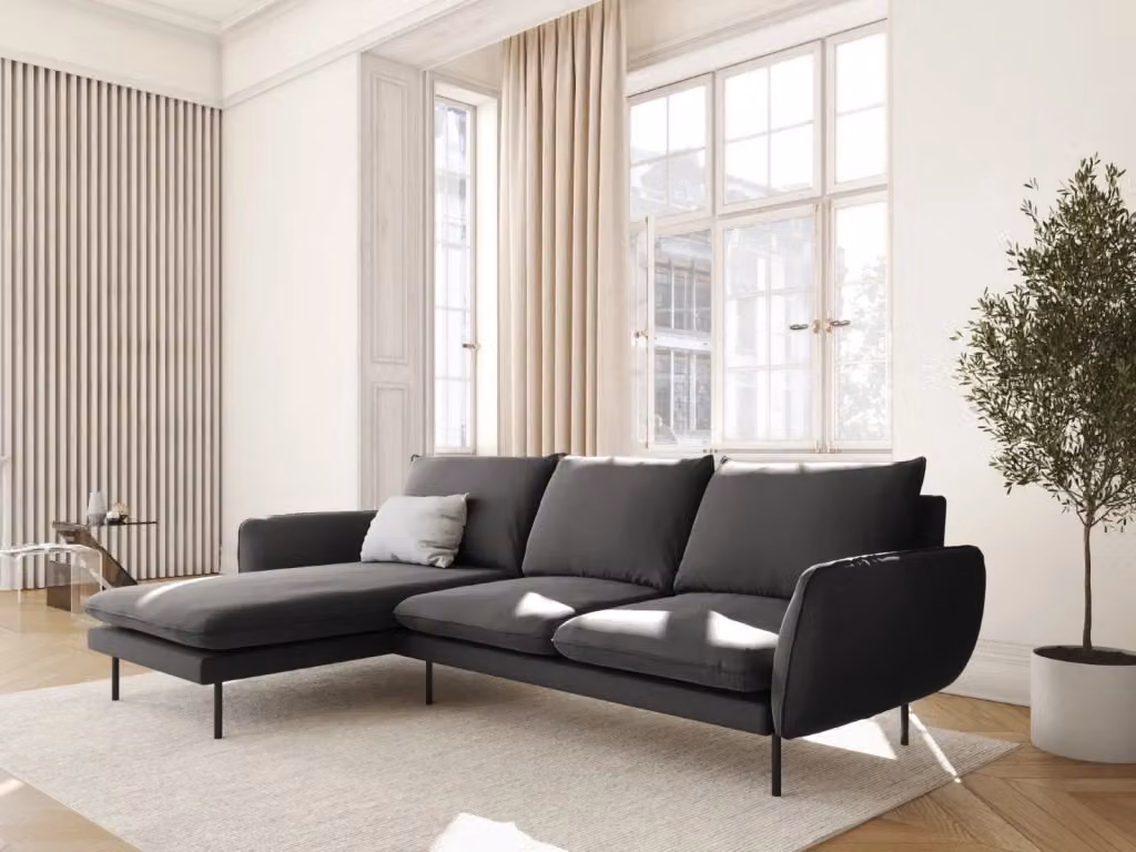 Divano angolare sinistro Vienna di Cosmopolitan Design in velluto grigio scuro per 5 persone L/P/H: 255 x 170 x 95 cm – 2