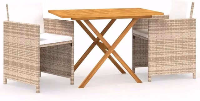 Set da Pranzo per Giardino 3 pz | Set Salotto da Giardino con Cuscini Beige