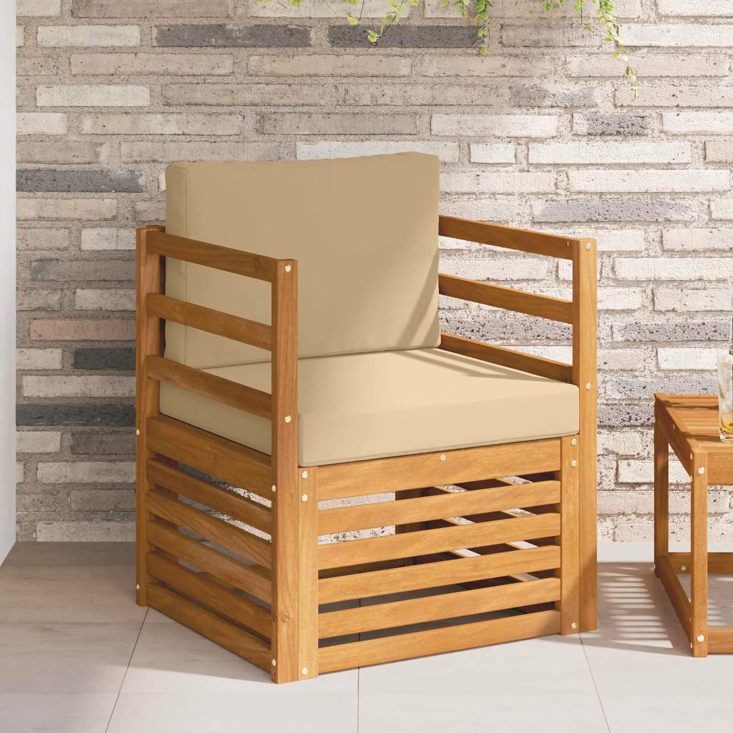 Set di divani da esterno vidaXL in legno di acacia massello e poliestere, colore beige e marrone