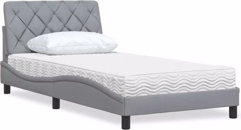 Letto con Materasso Grigio Chiaro 100x200 cm in Tessuto
