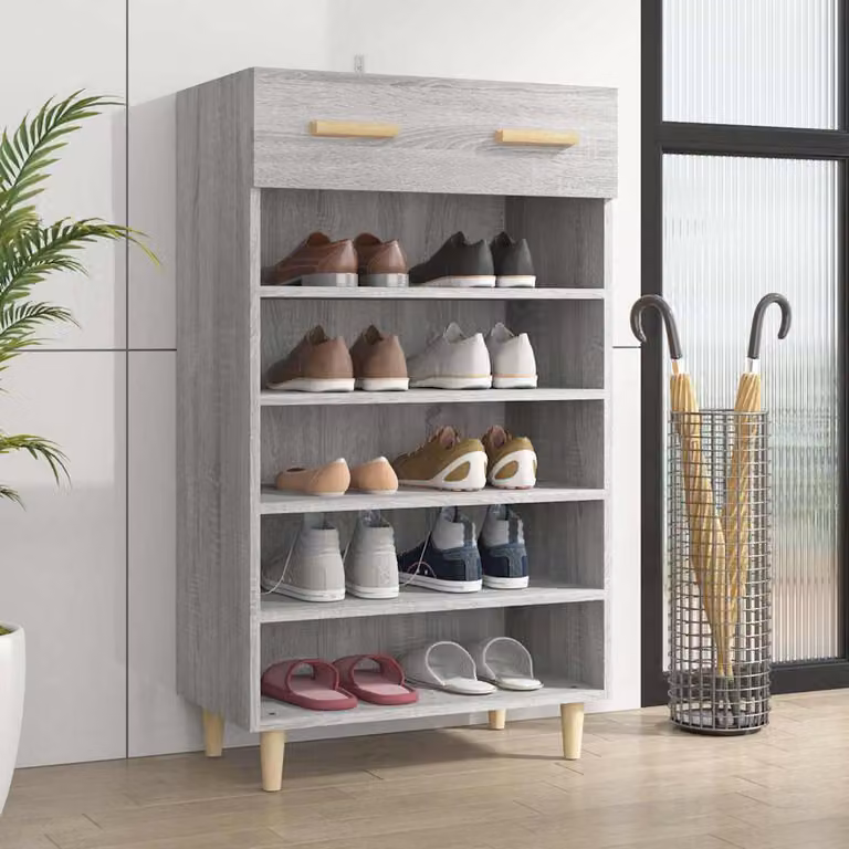 Scarpiera a parete vidaXL in stile scandinavo, Grigio, L: 60 cm, P: 35 cm, H: 105 cm