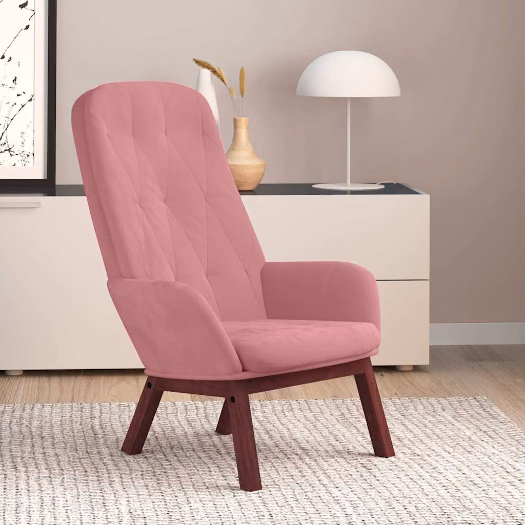 Sedia Relax vidaXL in Velluto Rosa con Braccioli e Struttura in Legno e Metallo