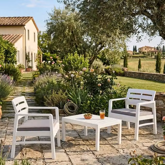 Set Salotto da Esterno Outsunny Alfio Bianco con Poltrone Lounge e Tavolino da Giardino