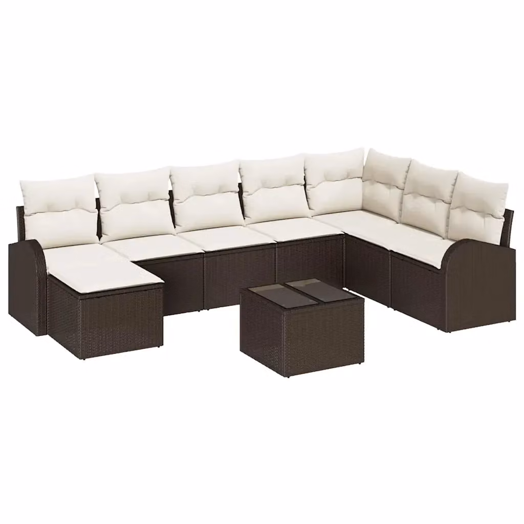 Set Divano da Giardino vidaXL 9 Pezzi in Polyrattan Marrone e Beige con Cuscini e Tavolino – 2