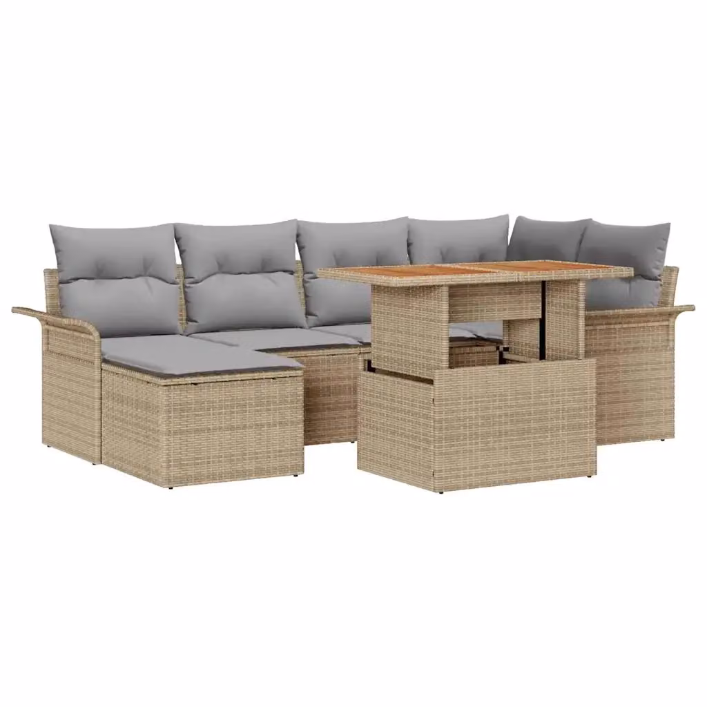 Set Divano da Giardino Moderno vidaXL in Rattan e Metallo, 7 Pezzi, Beige – 2