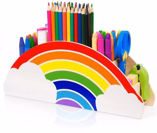 Organizer da scrivania in legno, portapenne arcobaleno, portamatite/organizer da lavagna/organizer multifunzionale per articoli da ufficio per bambini, organizzazione dell'aula (PH1)