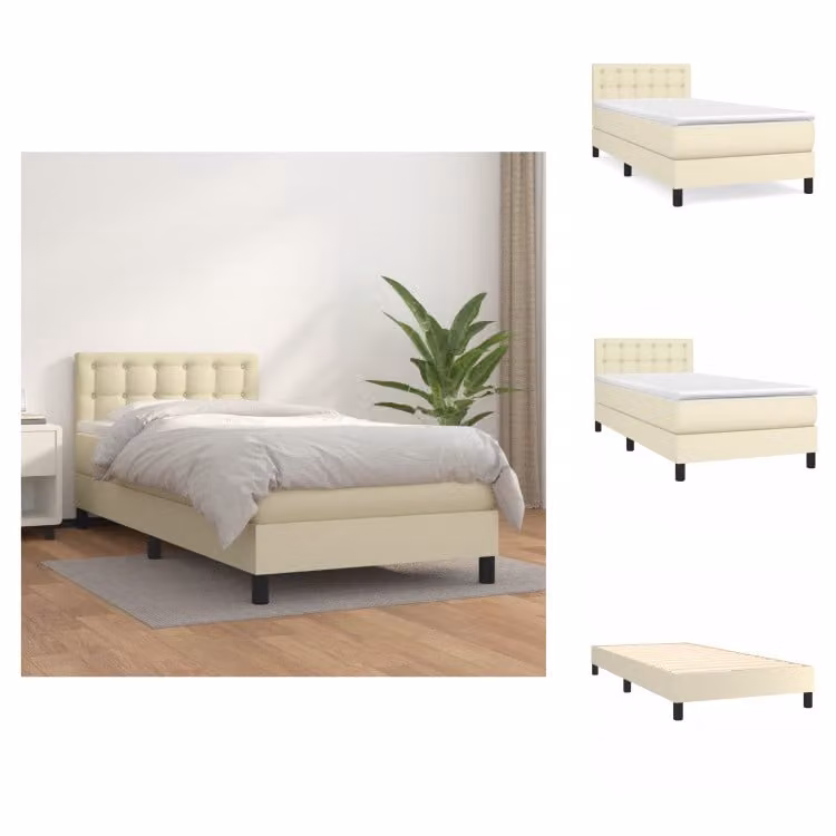 vidaXL Letto a molle con materasso crema 90x200 cm in Pelle finta - Letti & strutture letto