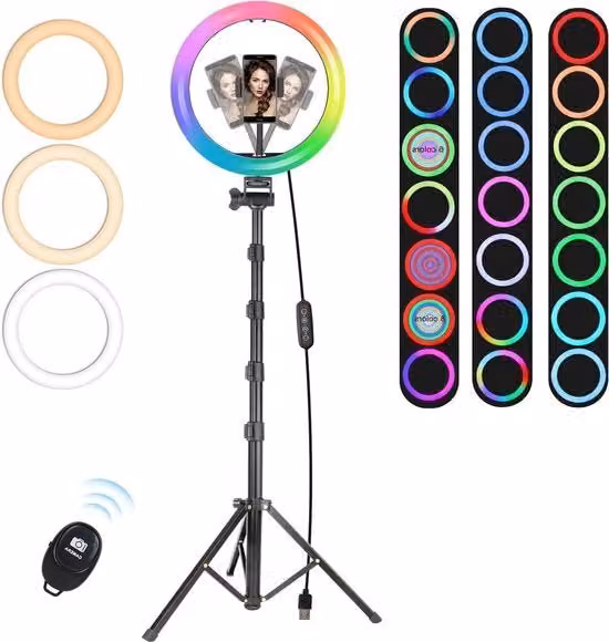 Ring Light RGB da 10 pollici con Stativo Regolabile e Telecomando, Colore Multicolore, Altezza: 180 cm