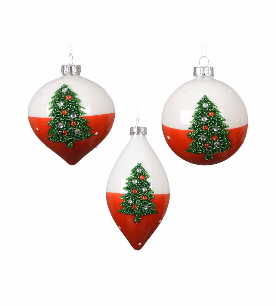 Decoris Pallina Vetro Decorazione Natale 8 cm Rosso-Bianco Assortita