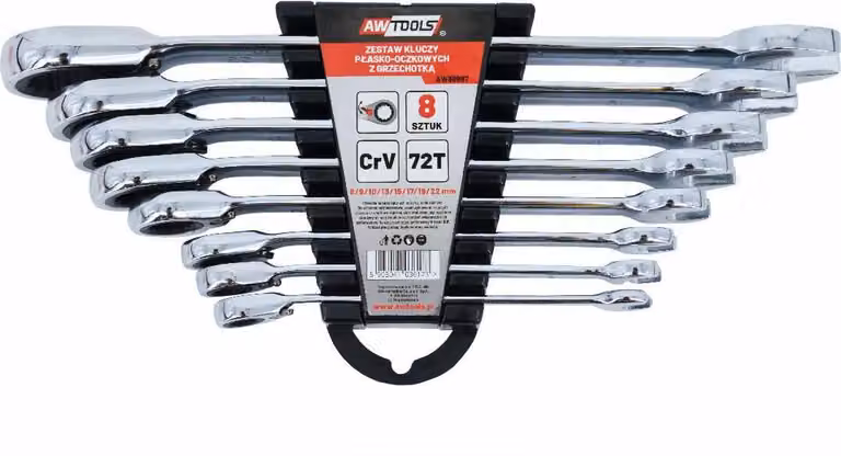 Awtools Chiavi combinate a cricchetto Set di 8 pezzi 8-22Mm