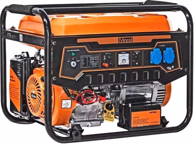 Generatore a benzina Vinco 5,5 kW 390 cc con avviamento elettrico e AVR arancione