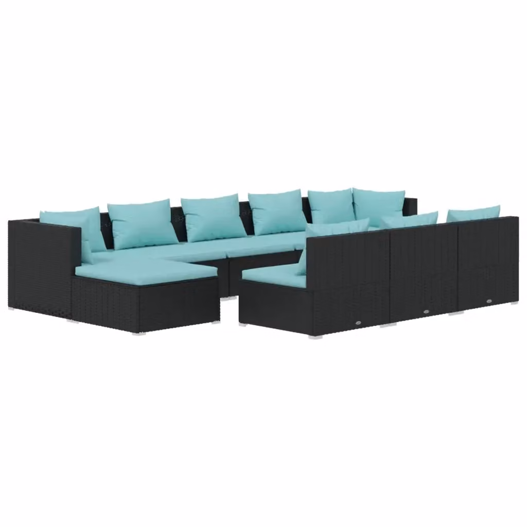 vidaXL Set Divani da Giardino 10 Pezzi in Polyrattan Nero con Cuscini Blu e Coperture Rimovibili – 2