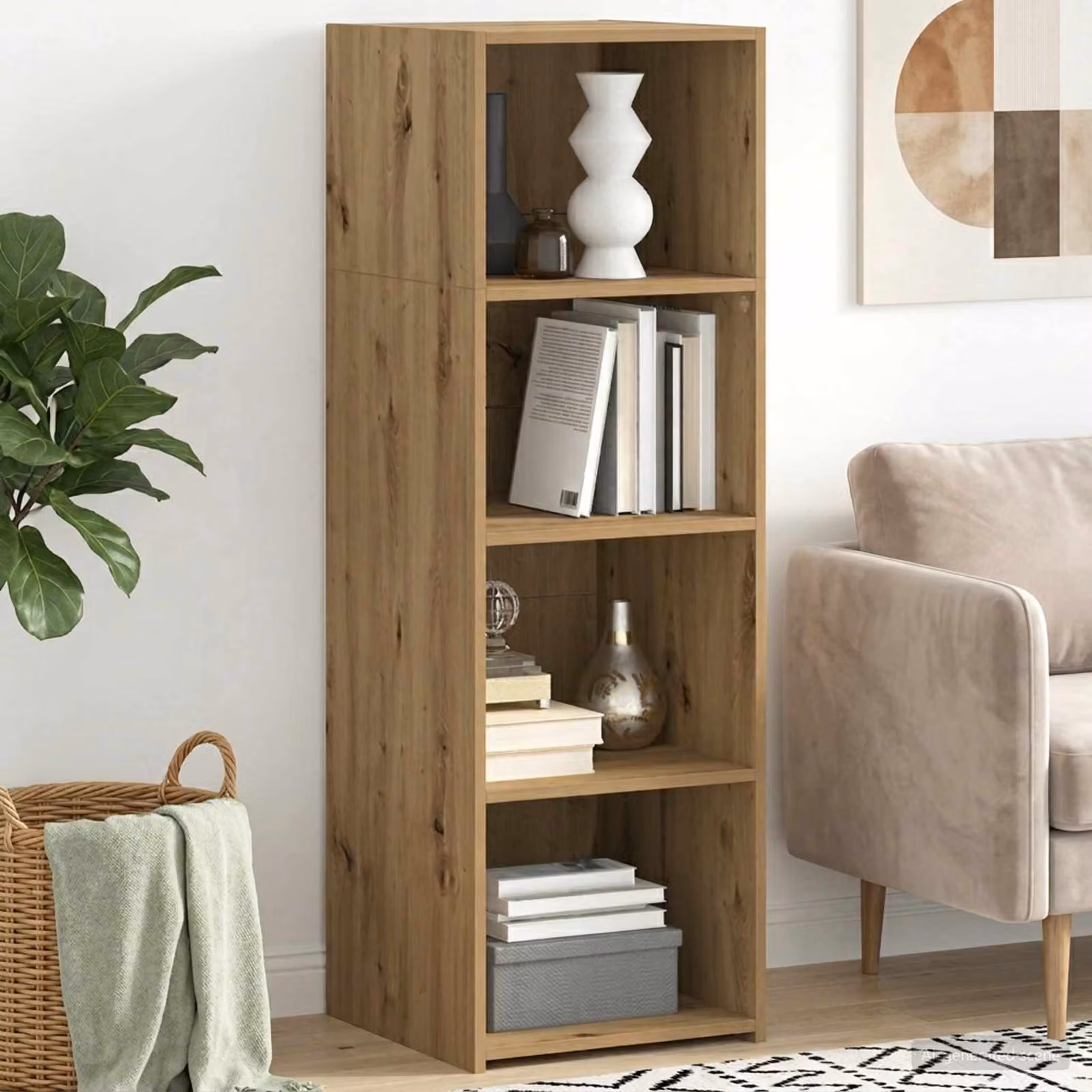 Credenza moderna vidaXL in legno rovere marrone con ripiani interni e scaffale aperto L/P/H: 40 x 41 x 124 cm