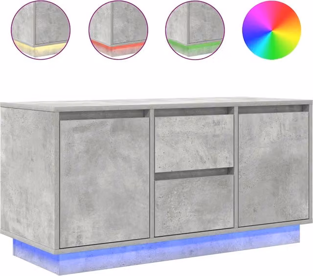 Mobile TV moderno con luci LED integrate in finitura grigio cemento e legno, L 100 cm x P 41 cm x H 50 cm