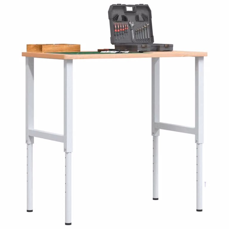vidaXL Banco da Lavoro Regolabile in Legno di Faggio e Metallo L: 100 cm, P: 60 cm, H: 71,5-98 cm