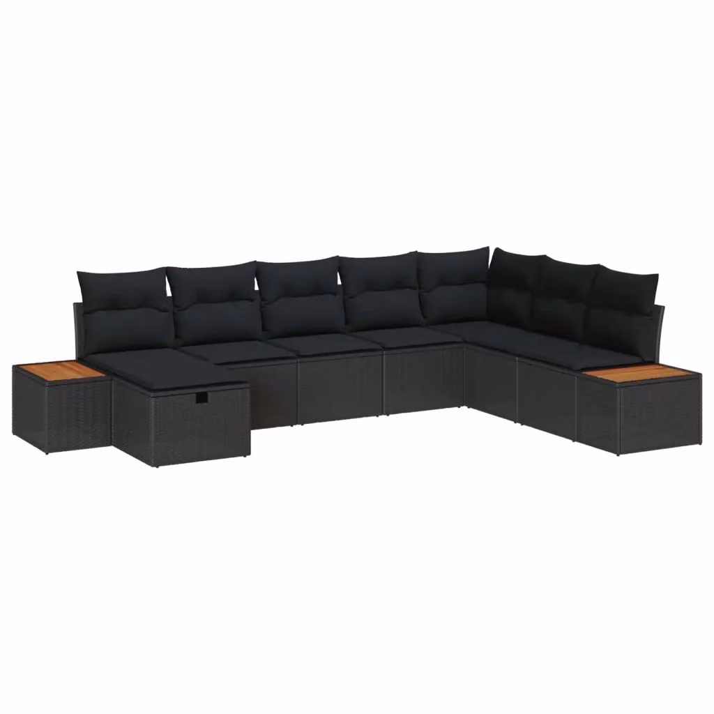 Set Divano da Giardino Moderno vidaXL in Polyrattan Nero con Cuscini e Ottoman – 2