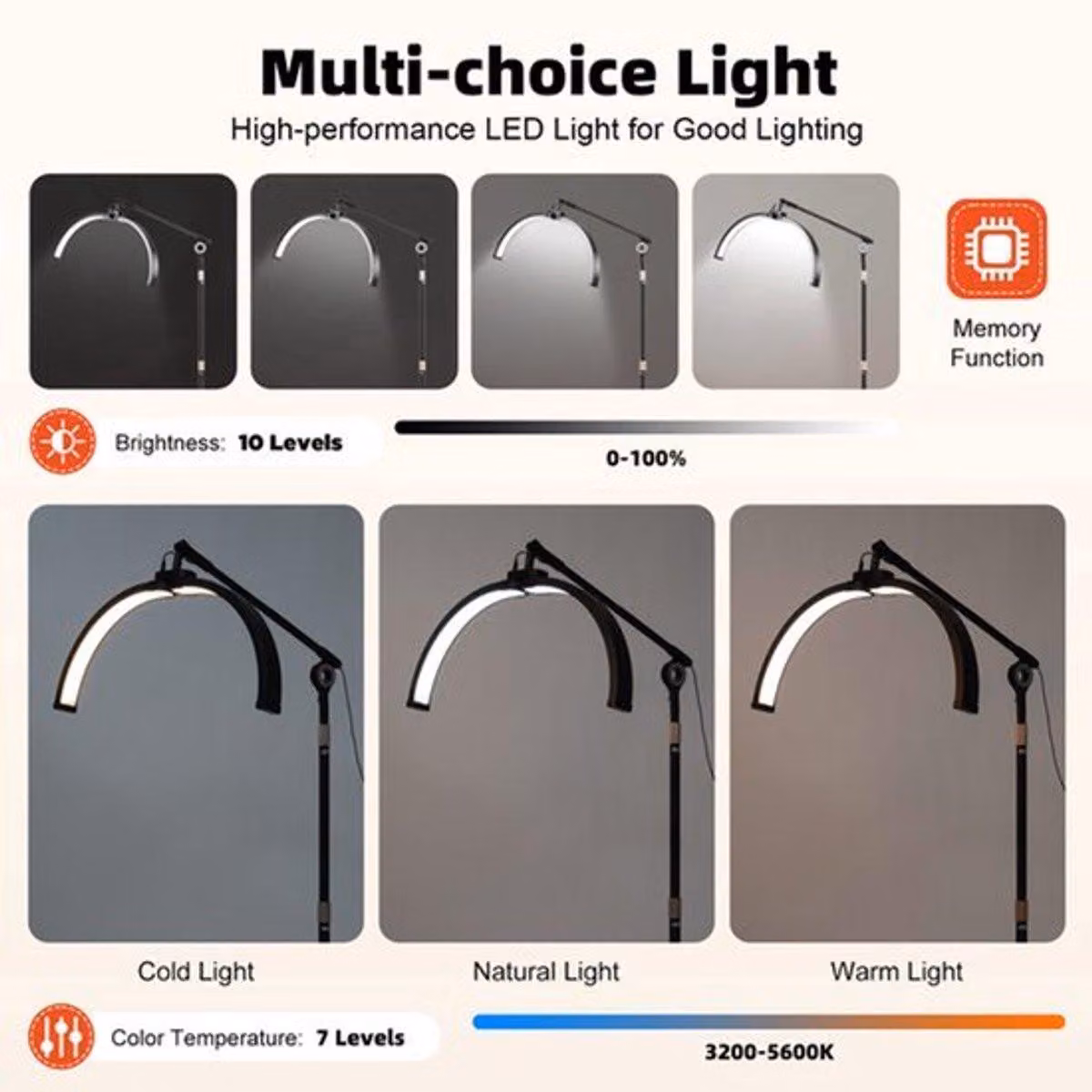 Lampada da terra a LED Halve Maan - nera - 31-40 watt - alluminio - illuminazione da studio regolabile