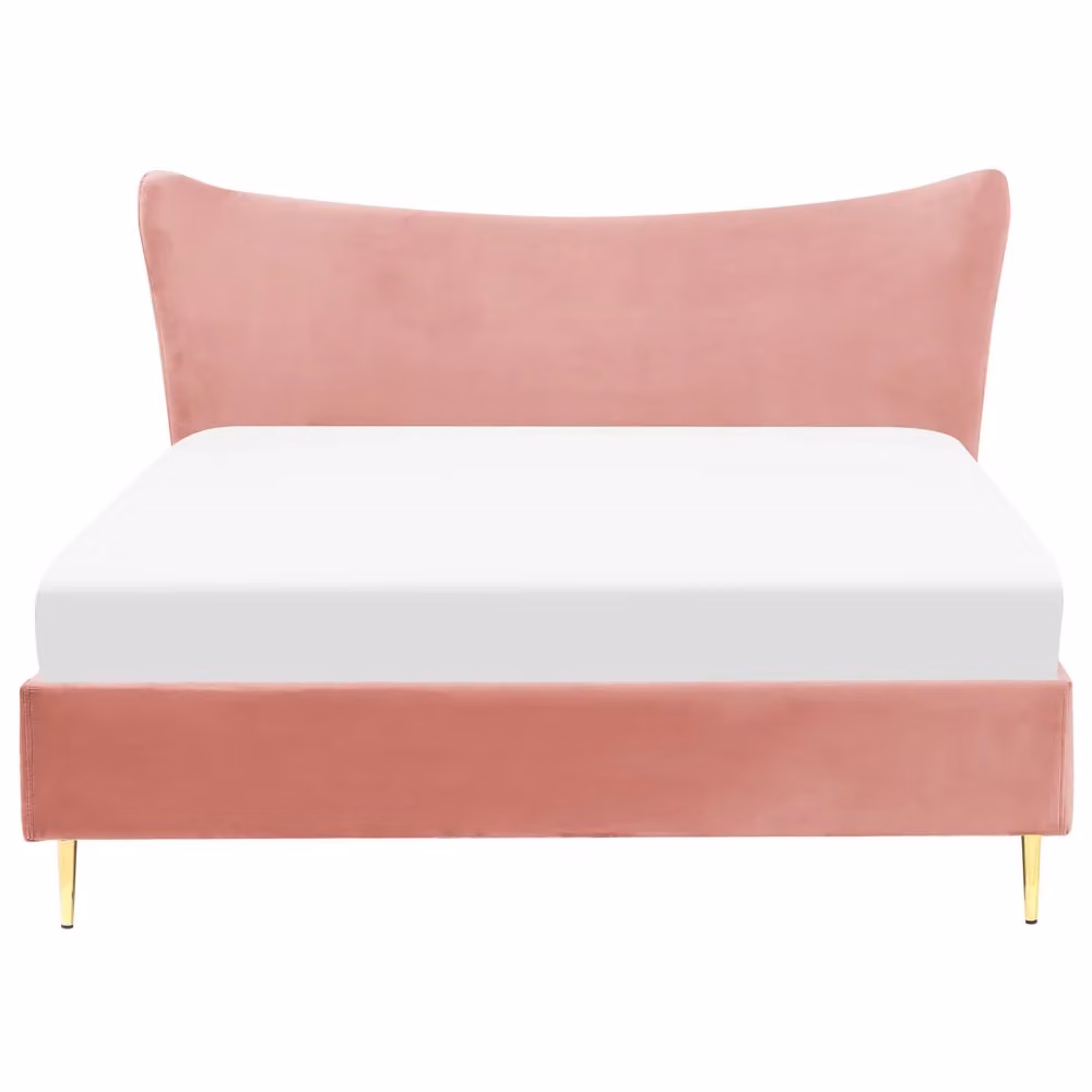 Letto Beliani in velluto rosa con struttura imbottita e gambe in legno e metallo, stile glamour, L/P/H: 160 x 200 x 109 cm – 2