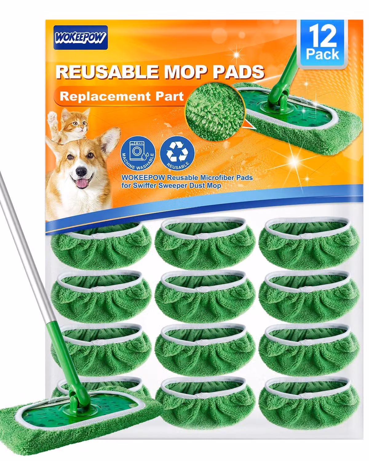 12 panni di ricambio per mop Swiffer, per superfici umide, colore verde