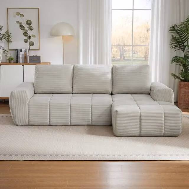Sofa angolare in velluto - Zephmum- Extra grande, cuscini rimovibili, nessun montaggio