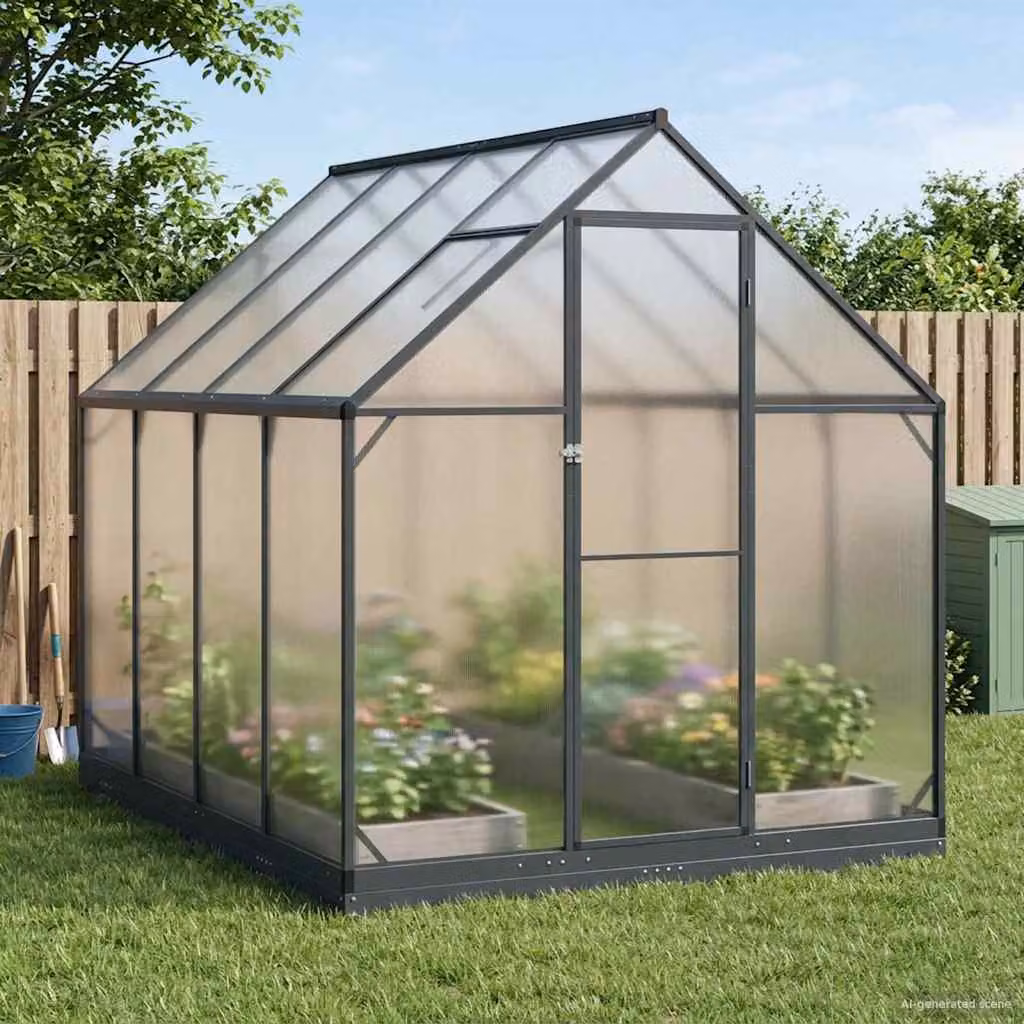 Serra da giardino a cupola vidaXL in alluminio e acciaio zincato colore antracite L/P/H: 183,5 x 243,5 x 207 cm